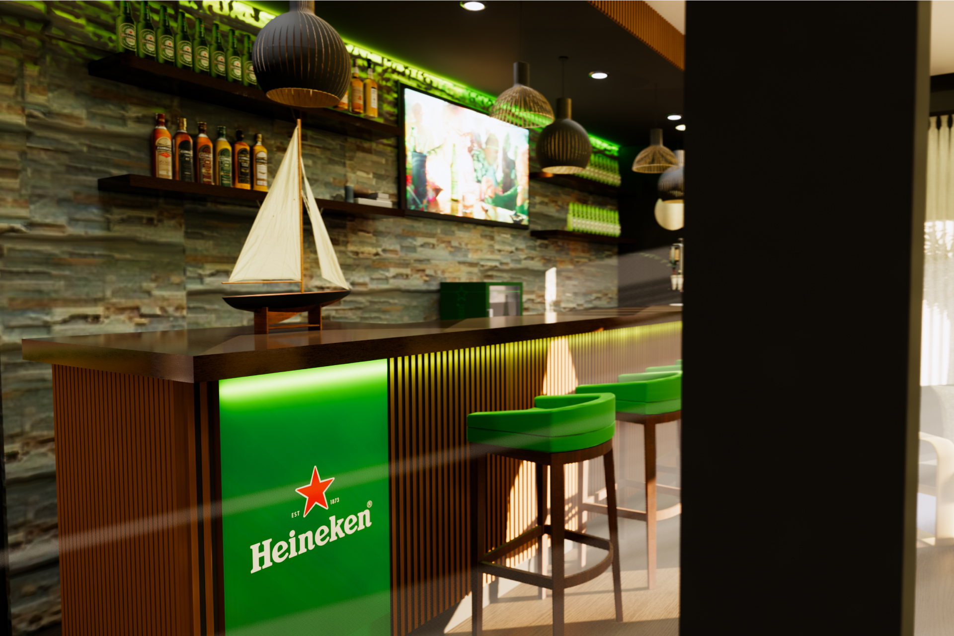 Heineken / Kokoon Bar Branding et Design (3D) - Seven Congo